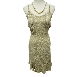 On you Womens small cottage slip sun dress floral green lace trim midi y2k